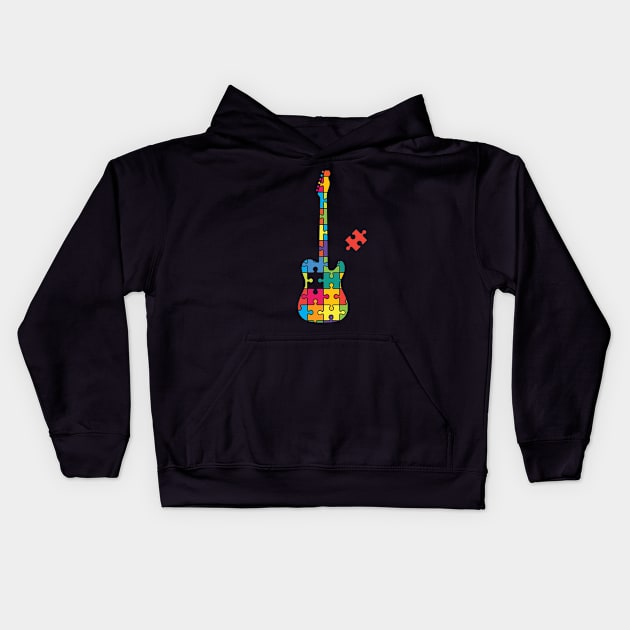 Color Puzzle T-Style Electric Guitar Silhouette Kids Hoodie by nightsworthy